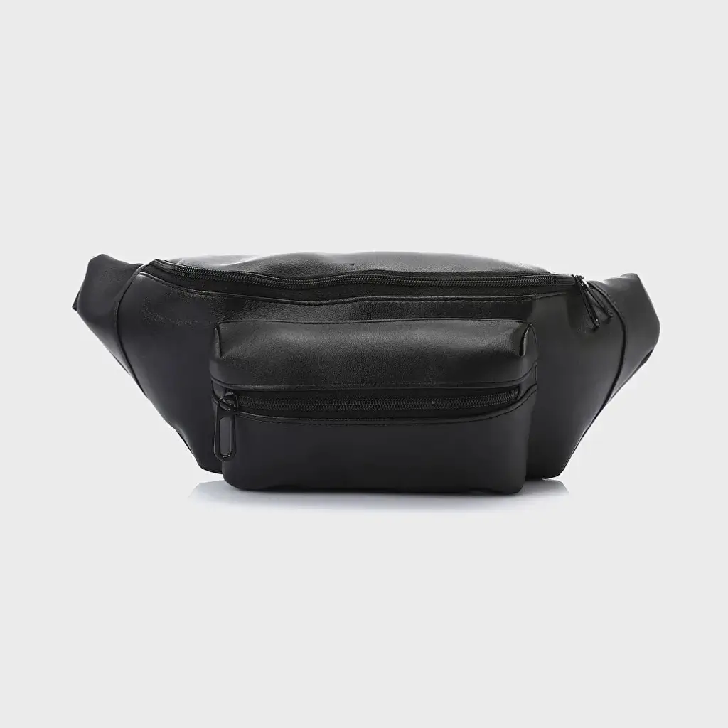 Black Leather Waist Bag